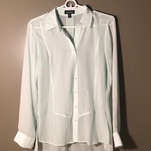 Light green see through button down shirt!